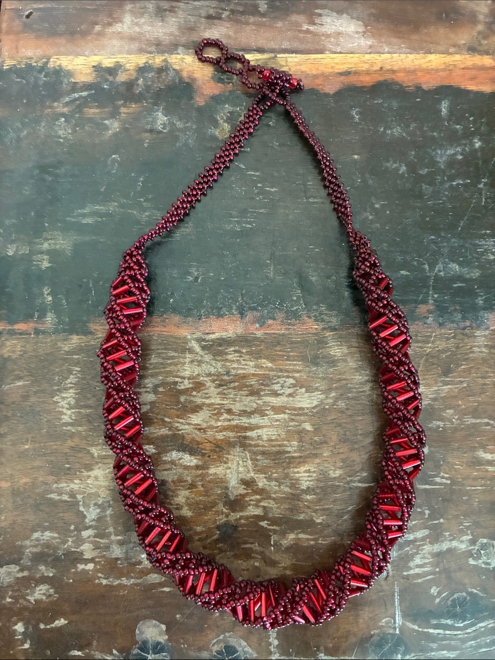 Handcrafted Red Beaded Double Helix Twist Necklace - Women Jewelry